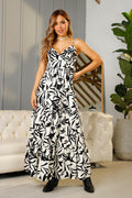 Vestido DF10059 estampado largo con tiras  para mujer, elaborado en chalis dyaboo negro 3