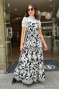 Vestido DF10061 estampado largo con tiras silueta amplia para mujer, elaborado en chalis dyaboo color negro 2