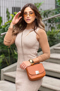 Vestido Midi TF10047  con silueta ajustada para mujer elaborado en tejido dyaboo camel