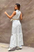 Vestido largo DF10045 silueta amplia elaborado en popelina para mujer dyaboo crudo 2