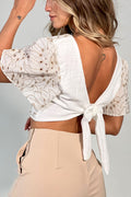 blusa corta ojalillo lino beige dyaboo DF01492