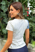 camiseta diseño asimétrico Df03066 para mujer dyaboo color crudo 1